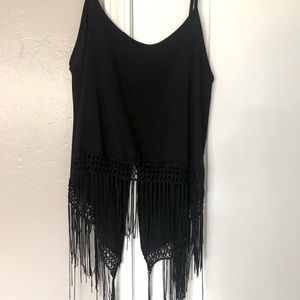 Black tank top with fringe.